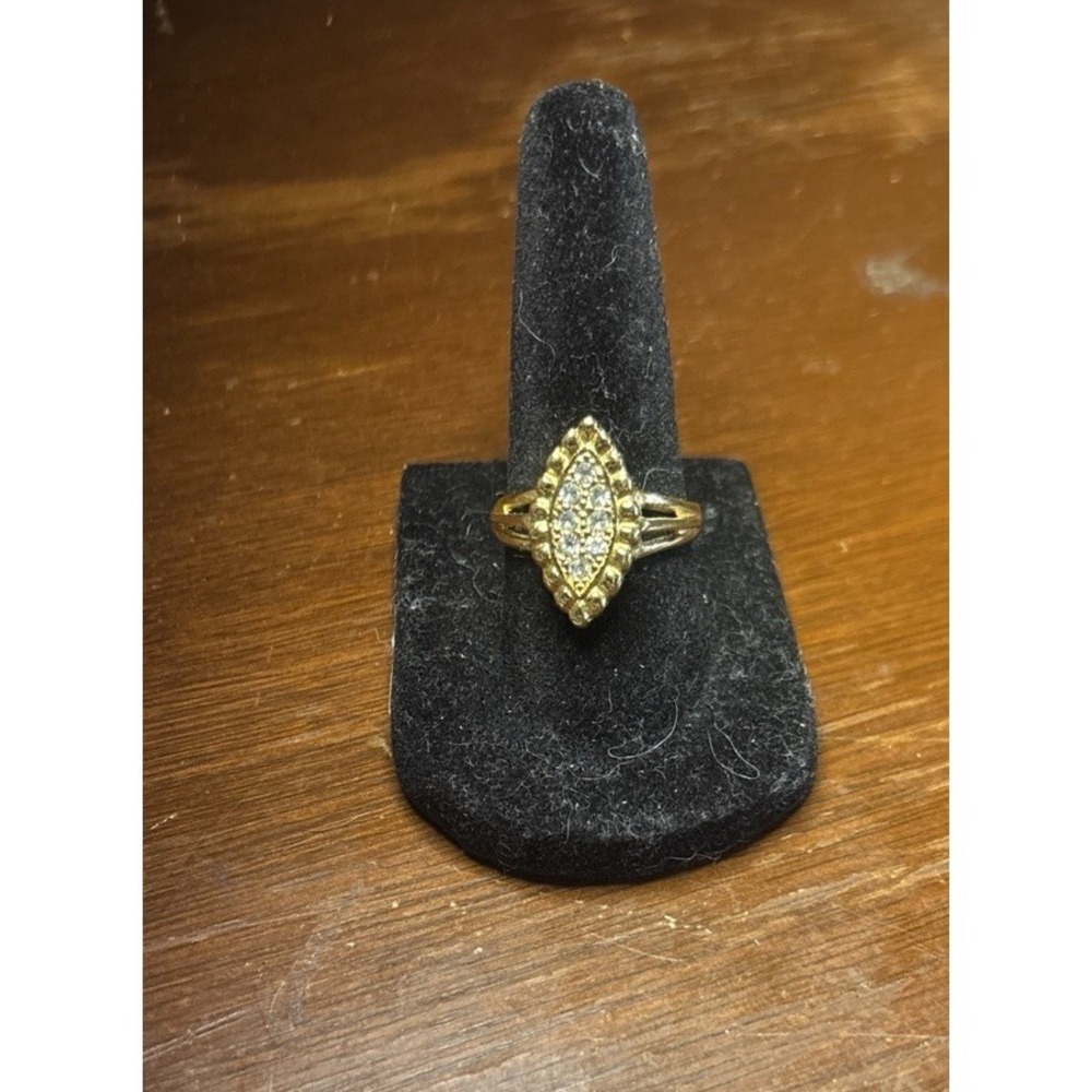 Vintage 18k Heavy Gold Electroplate Art Deco Style Rhinestone Ring Sz 6.75